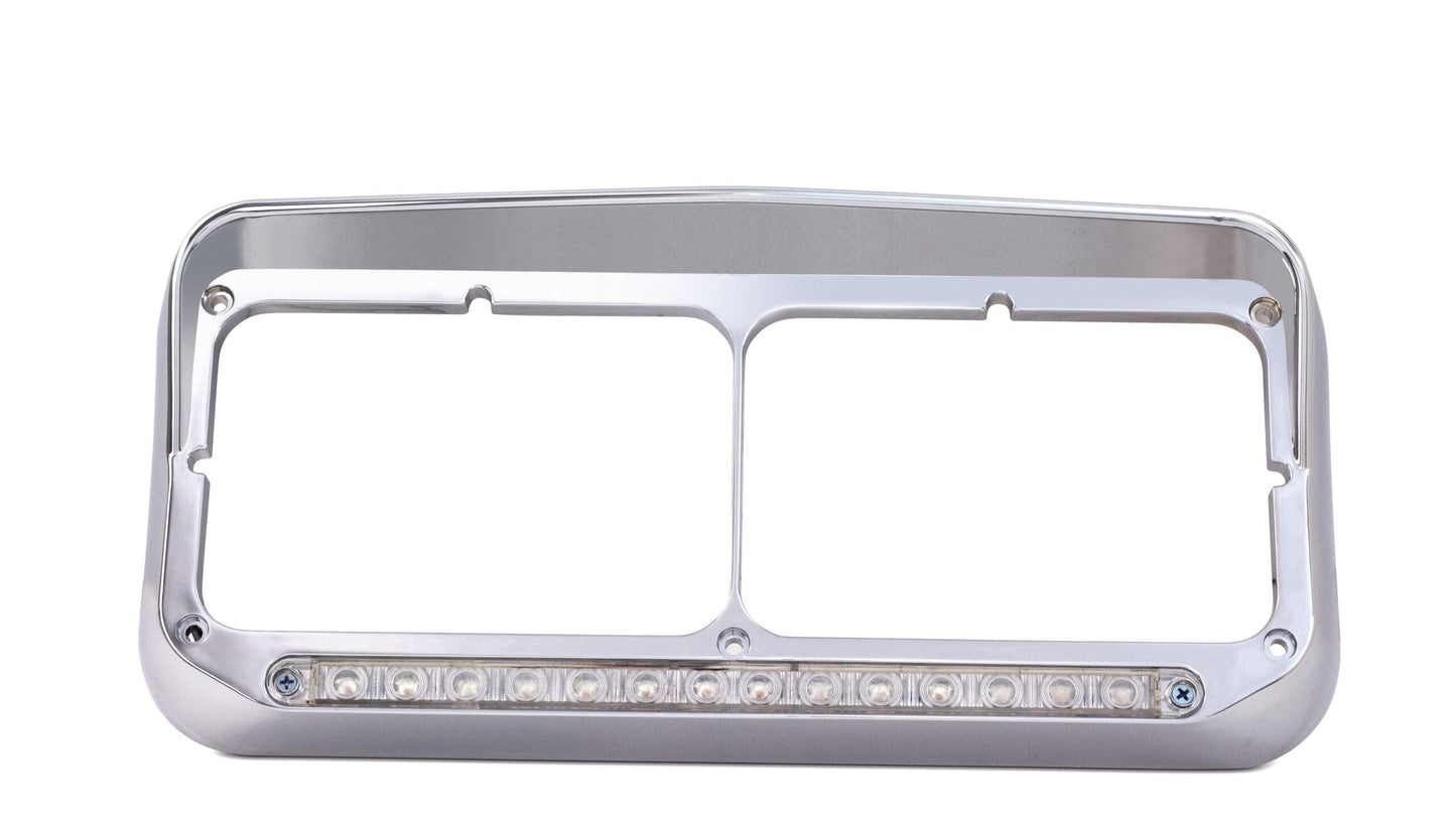 Rectangular Dual Headlight Bezel w/Visor & 14 Clear Amber LED