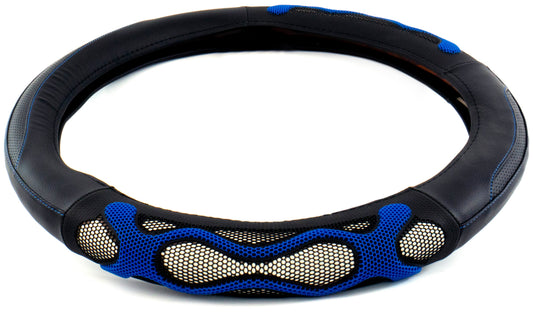 Semi Truck 18" Black/Blue Waves Design Anti Slip Grip Steering Wheel Cover