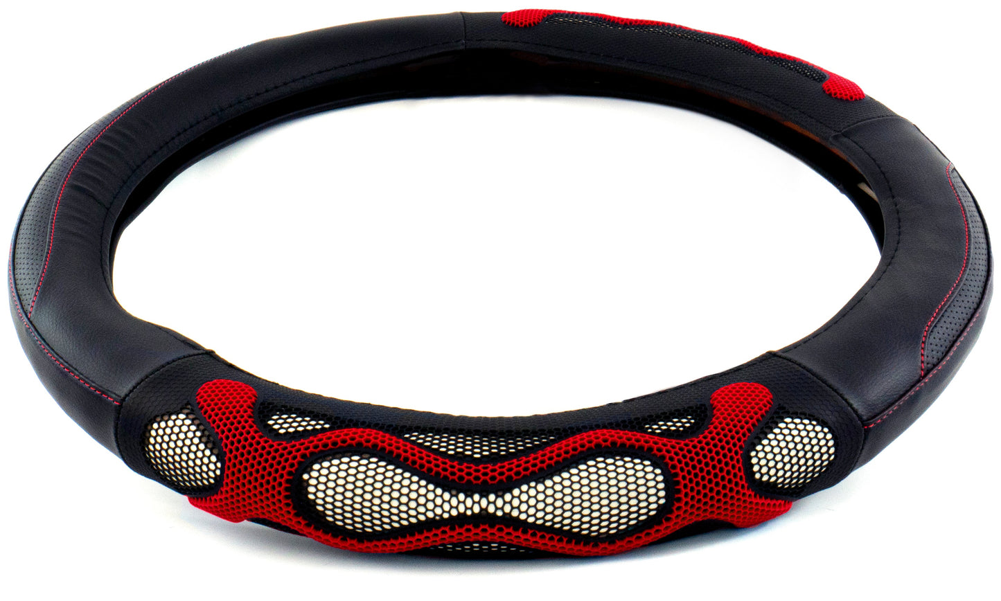 Semi Truck 18" Black/Red Waves Design Anti Slip Grip Steering Wheel Cover