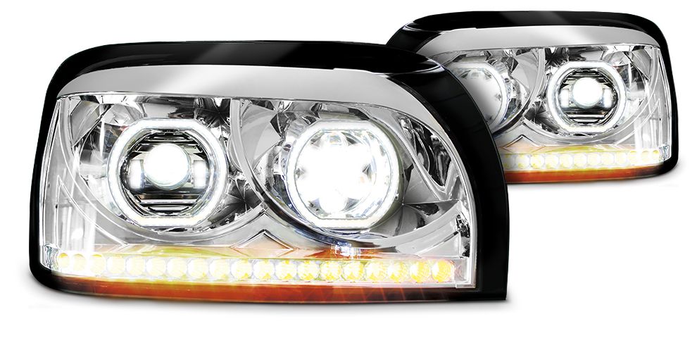 Freightliner Century LED Headlight w/Sequential Turn Signal Chrome (Driver)
