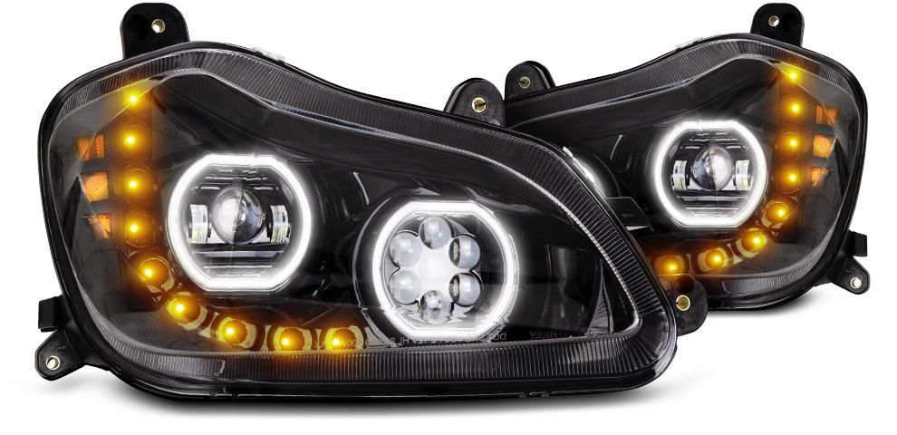 Kenworth T680 2013-21' LED Headlight w/Sequential Turn Signal Black (Passenger)