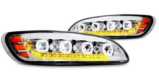 Peterbilt 386/387 LED Headlight w/Halo & Sequential Turn Signal Chrome (Passenger)