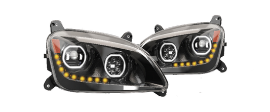 Peterbilt 587/579 2012-21' LED Headlight w/Halo & Sequential Turn Signal Black (Driver)